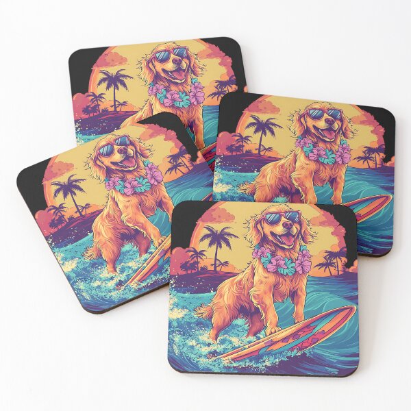 Item preview, Surfer Golden Retriever Dog at sunset designed and sold by Golden-Heaven.
