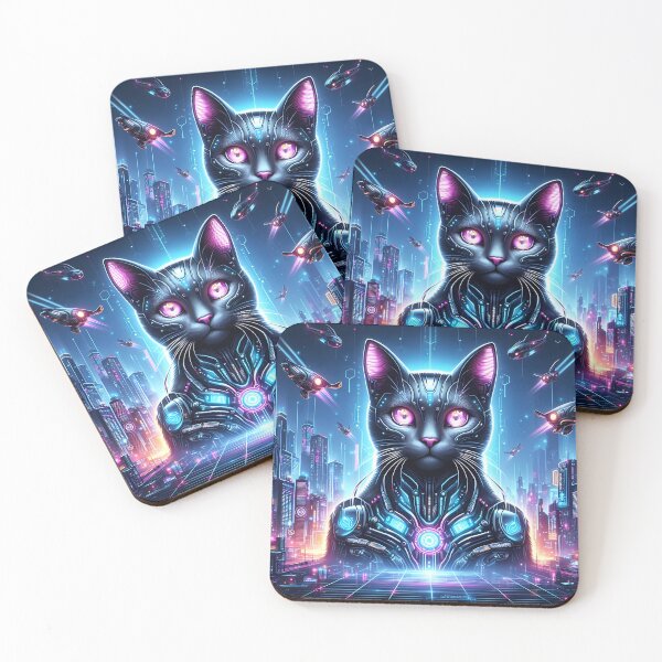 Item preview, Cyber Cat: A Futuristic Feline in a Neon-Lit Metropolis designed and sold by zoughlal.