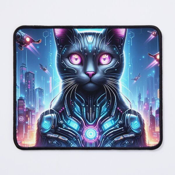 Item preview, Cyber Cat: A Futuristic Feline in a Neon-Lit Metropolis designed and sold by zoughlal.