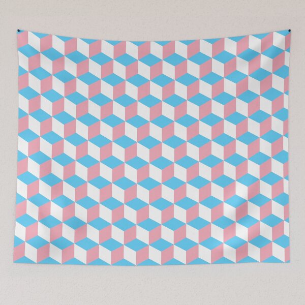 Item preview, 3D Geometric Cube Pattern - Pink, White, Blue designed and sold by QueenTheBean.