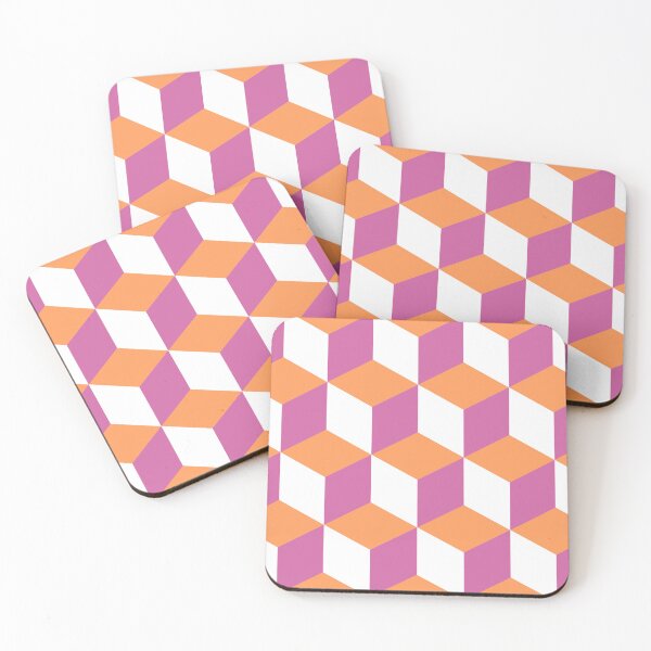Item preview, 3D Geometric Cube Pattern - Orange, White, Pink designed and sold by QueenTheBean.