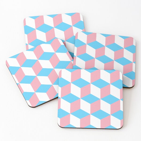 Item preview, 3D Geometric Cube Pattern - Pink, White, Blue designed and sold by QueenTheBean.