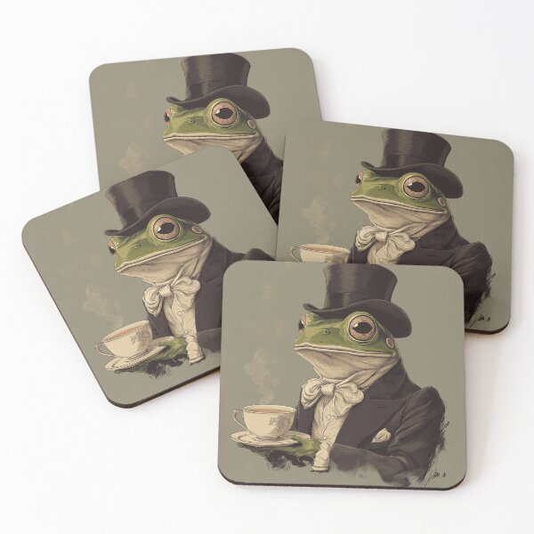 Artikelvorschau, Posh Frog Nipping Tea – Vintage elegante Frosch Illustration entworfen und verkauft von RoseoftheWild.