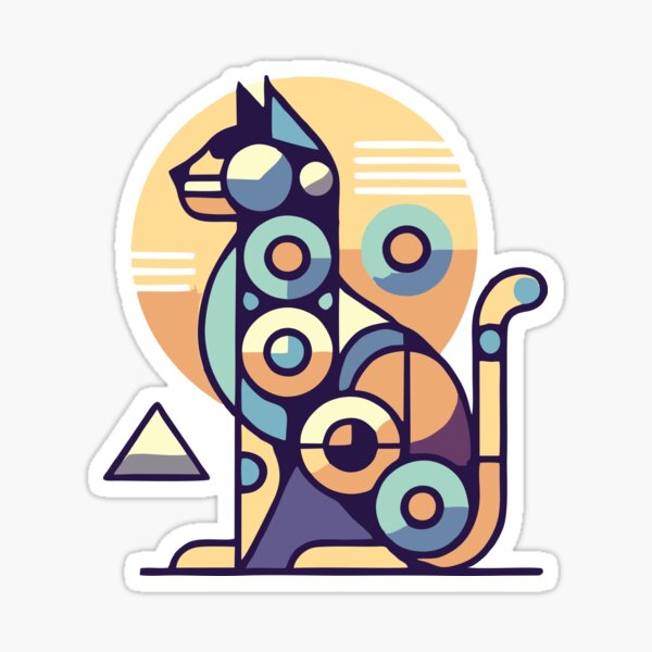 CAT geometric art - blue, yellow, grey - Vectorized 8k Sticker