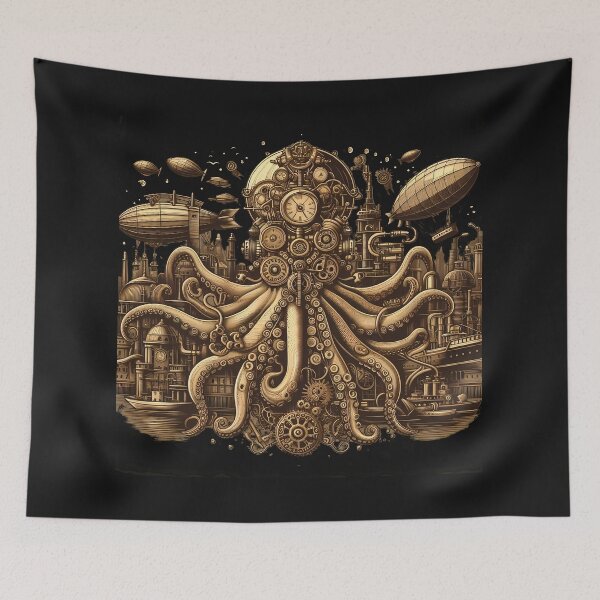 Item preview, Steampunk Octopus: A Whimsical Journey Through Industrial Depths designed and sold by zoughlal.