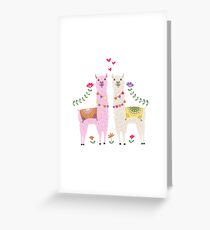Tarjeta de felicitación Patrón de llama blanca y rosa