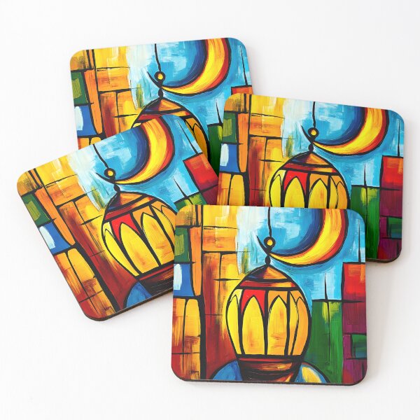 Item preview, Ramadan Nights | Crescent Moon, Lantern, and Geometric Cityscape Glow designed and sold by FUNqoosh.