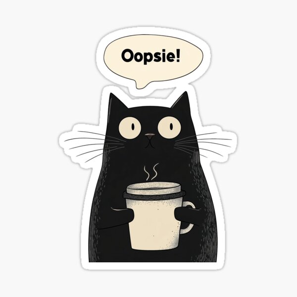 Item preview, Cute Black Cat with Coffee Oopsie Moment designed and sold by The Artful Nook.