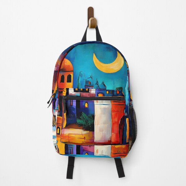 Item preview, Abstract Radiant Ramadan Night | Geometric Cityscape with Crescent Moon & Minarets Digital AI Art designed and sold by FUNqoosh.