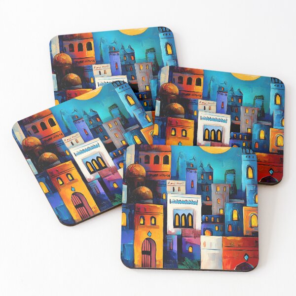 Item preview, Abstract Radiant Ramadan Night | Geometric Cityscape with Crescent Moon & Minarets Digital AI Art designed and sold by FUNqoosh.