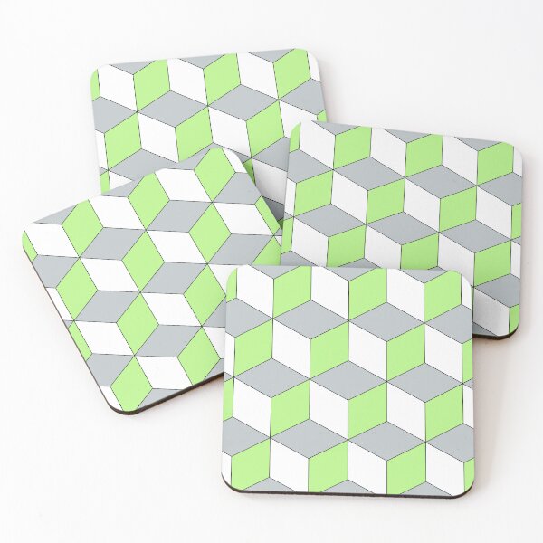 Item preview, 3D Geometric Cube Pattern - Gray, White, Green designed and sold by QueenTheBean.