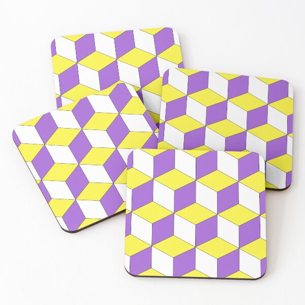 Item preview, 3D Geometric Cube Pattern - Yellow, White, Purple designed and sold by QueenTheBean.