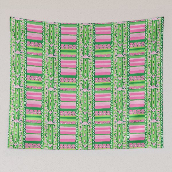 Item preview, Preppy pink and green stripes and flowers designed and sold by SophieClimaArt.