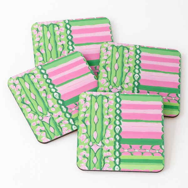 Item preview, Preppy pink and green stripes and flowers designed and sold by SophieClimaArt.