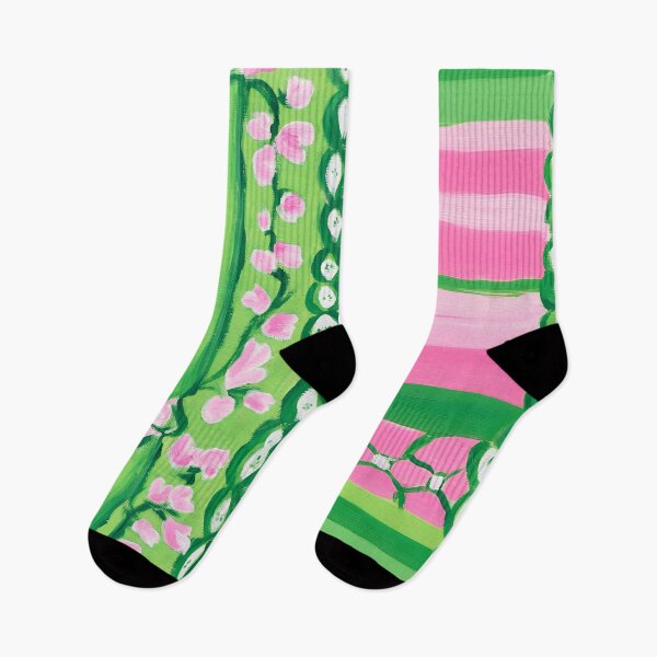 Item preview, Preppy pink and green stripes and flowers designed and sold by SophieClimaArt.