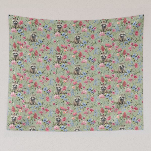 Item preview, Raccoon , flowers , wild , glamorous ,midnight ,animals ,deer ,dark ,valentines , romance ,dreams , floral ,rabbit ,baby ,elegant ,blooms ,wallpaper ,rose designed and sold by letsgow8th.