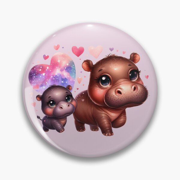 Item preview, Moodeng pygmy hippo and mom (beige background) designed and sold by Ningodino.
