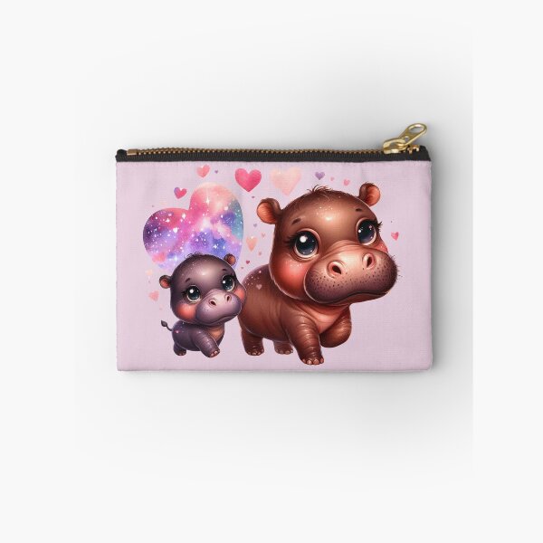 Item preview, Moodeng pygmy hippo and mom (beige background) designed and sold by Ningodino.