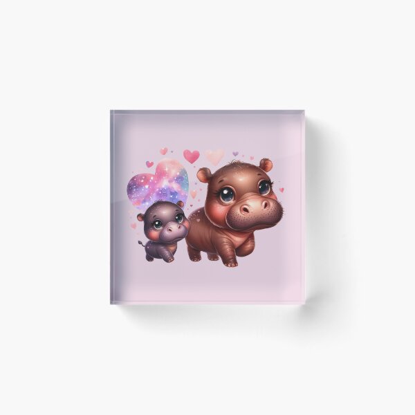 Item preview, Moodeng pygmy hippo and mom (beige background) designed and sold by Ningodino.