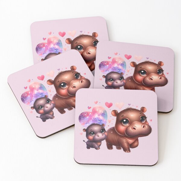 Item preview, Moodeng pygmy hippo and mom (beige background) designed and sold by Ningodino.