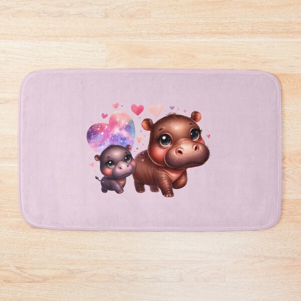 Item preview, Moodeng pygmy hippo and mom (beige background) designed and sold by Ningodino.
