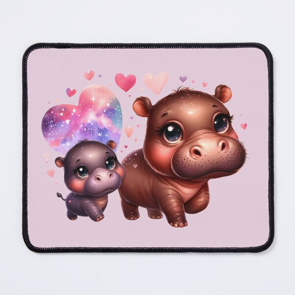 Item preview, Moodeng pygmy hippo and mom (beige background) designed and sold by Ningodino.
