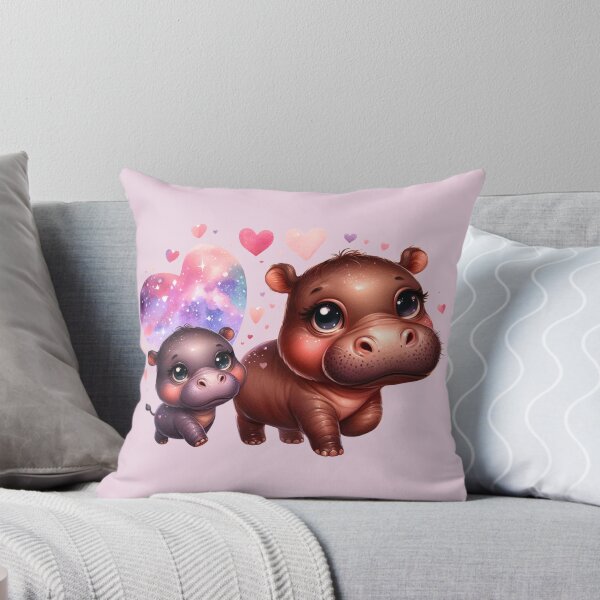 Item preview, Moodeng pygmy hippo and mom (beige background) designed and sold by Ningodino.