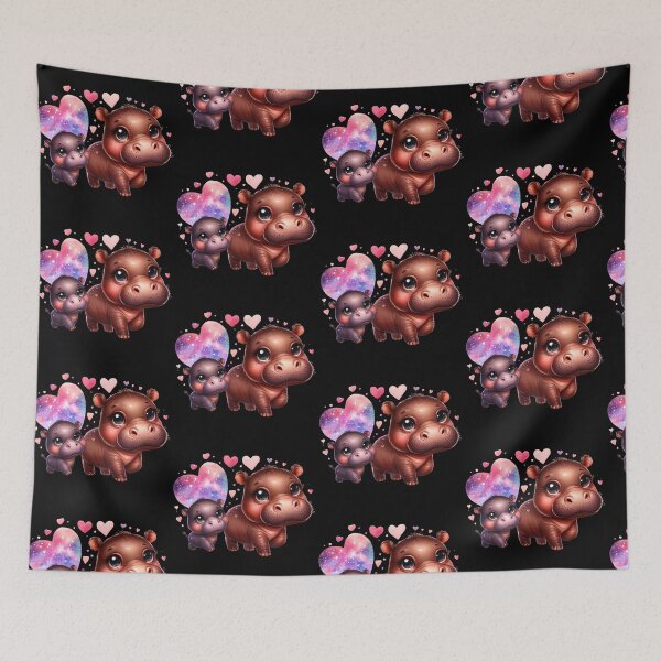 Item preview, Moodeng pygmy hippo and mom (black background) designed and sold by Ningodino.