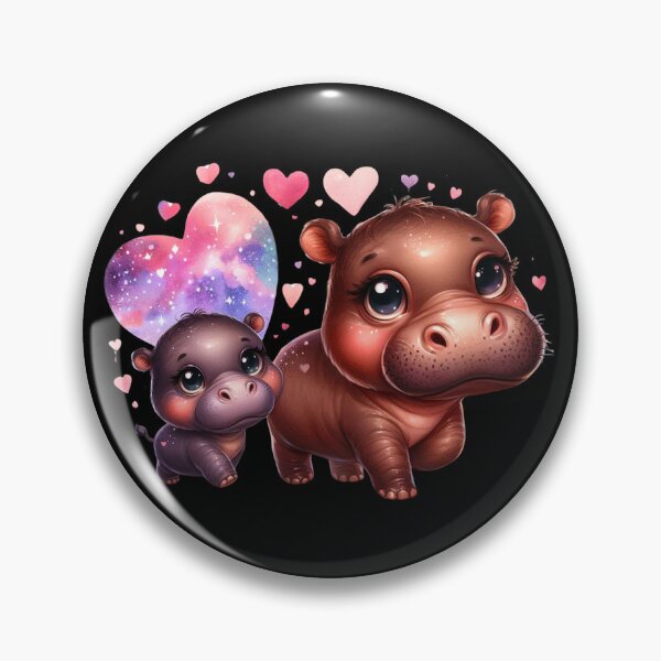 Item preview, Moodeng pygmy hippo and mom (black background) designed and sold by Ningodino.