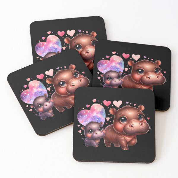 Item preview, Moodeng pygmy hippo and mom (black background) designed and sold by Ningodino.