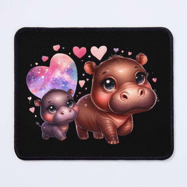 Item preview, Moodeng pygmy hippo and mom (black background) designed and sold by Ningodino.