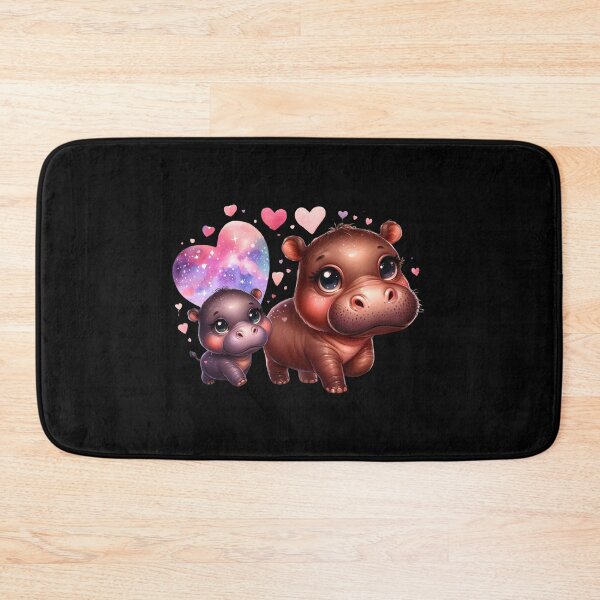 Item preview, Moodeng pygmy hippo and mom (black background) designed and sold by Ningodino.