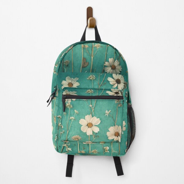Item preview, White Vintage Flowers on Turquoise Background designed and sold by Honey Myrtle Studio.