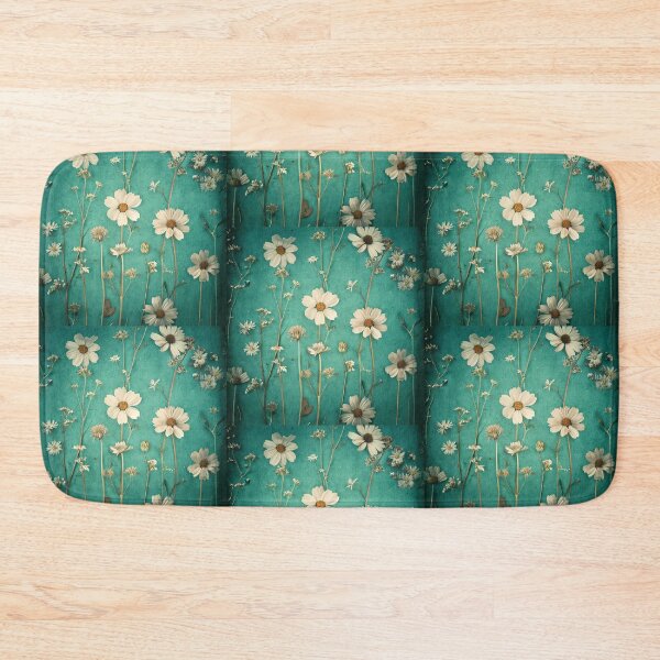 Item preview, White Vintage Flowers on Turquoise Background designed and sold by Honey Myrtle Studio.