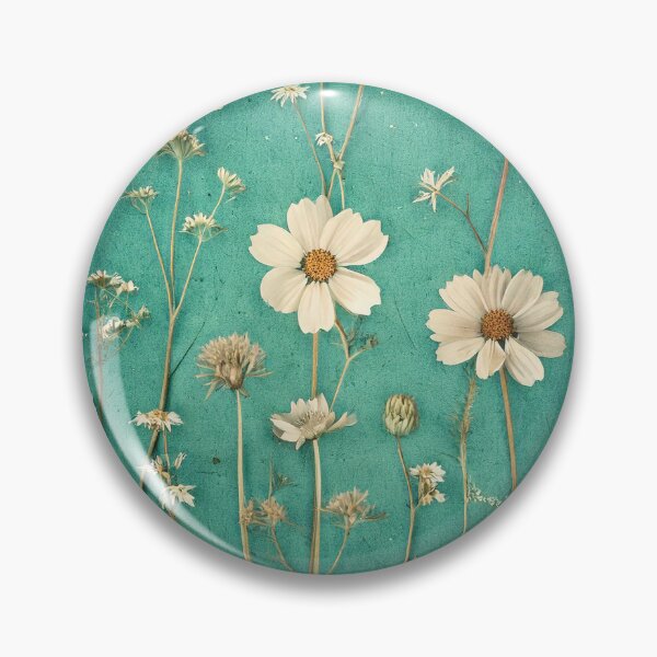Item preview, White Vintage Flowers on Turquoise Background designed and sold by Honey Myrtle Studio.