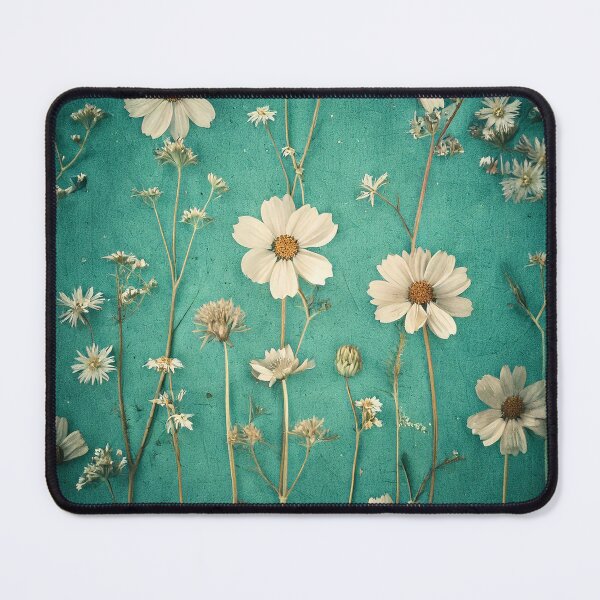 Item preview, White Vintage Flowers on Turquoise Background designed and sold by Honey Myrtle Studio.