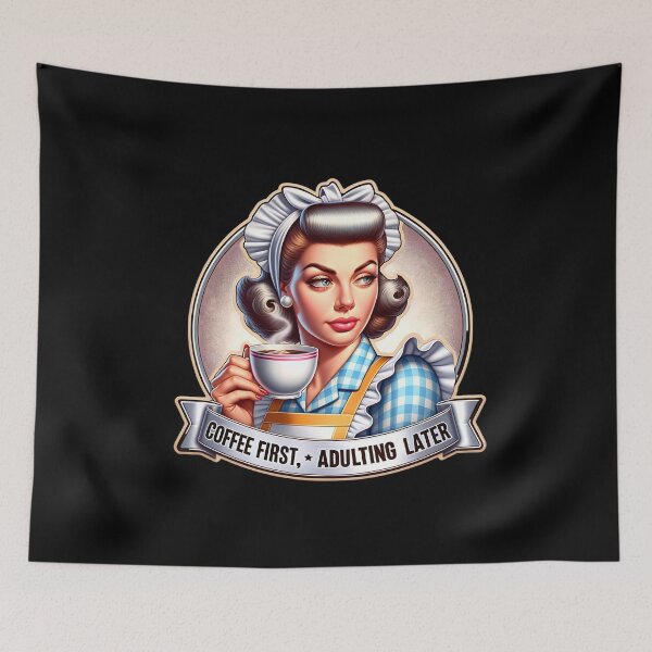 Item preview, Retro Housewife, coffee first adulting later designed and sold by artedigital99.