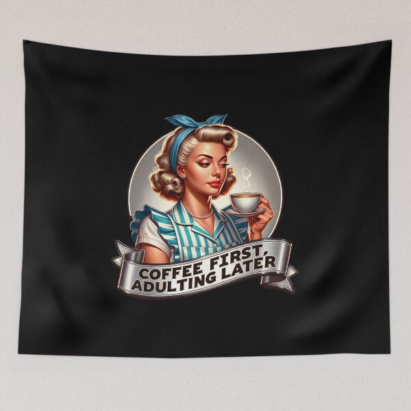 Item preview, Retro Housewife, coffee first adulting later designed and sold by artedigital99.