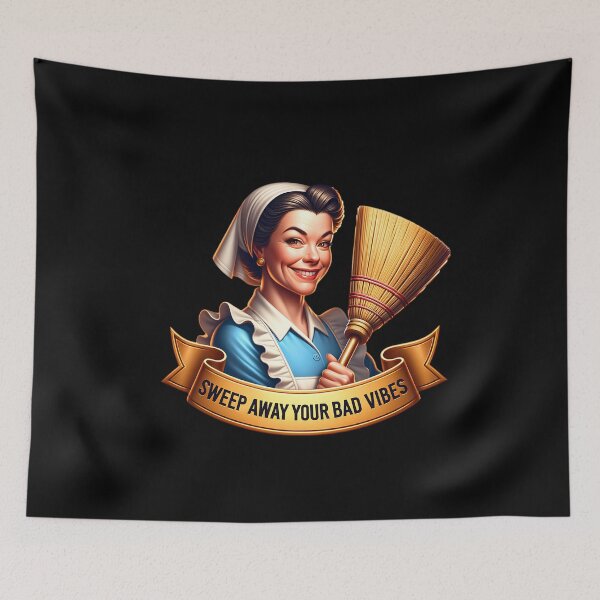 Item preview, Retro Housewife, sweep away your bad vibes designed and sold by artedigital99.