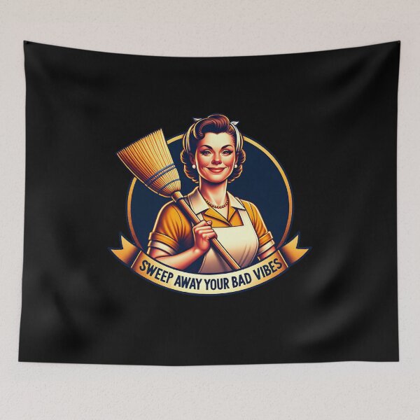Item preview, Retro Housewife, sweep away your bad vibes designed and sold by artedigital99.