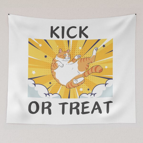 Item preview, Kick or Treat – Funny Fat Cat Karate Kick designed and sold by shopfindingbeni.