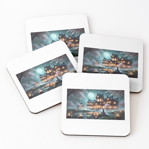 Item preview, Mystical Moonlit Manor by the Lake-Fantasy Night Scene designed and sold by Jira-Indejang.