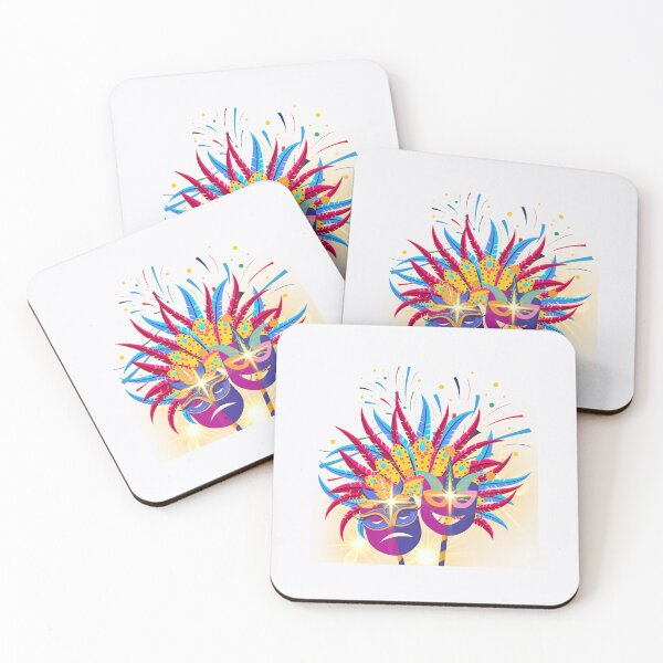 Item preview, Two vibrant carnival masks adorned with intricate feather decorations and colorful designs. designed and sold by Wantanadesign.