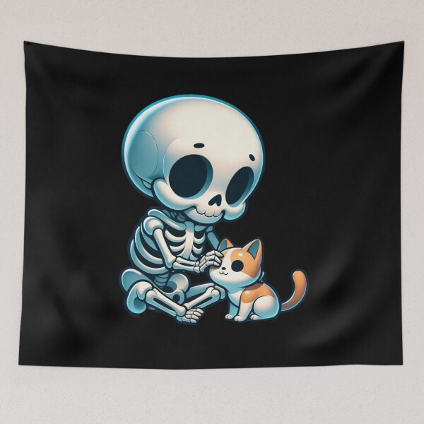 Item preview, Kawaii Skeleton Petting Adorable Kitten designed and sold by 2ndSketch.