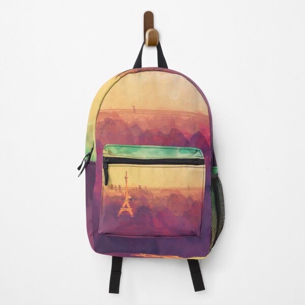 Vista previa del artículo con la obra «Mochila de acuarela con temática de París y la Torre Eiffel», diseñado y vendido por dattaraj.