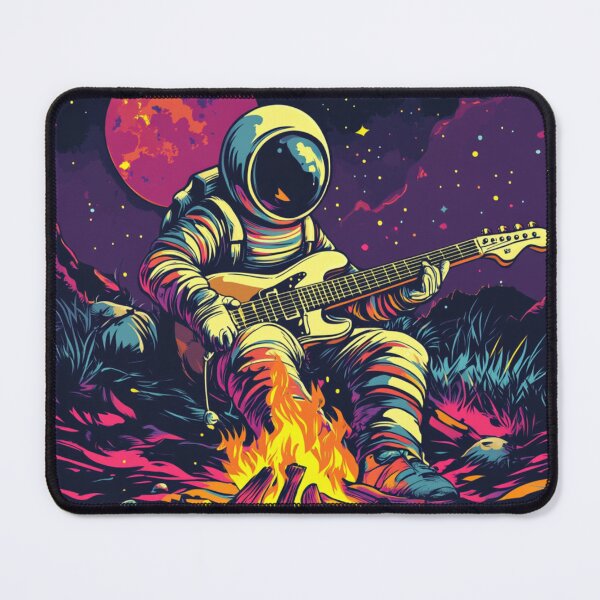 Item preview, Galaxy Astronaut Electro Guitarist Campfire Under Luna designed and sold by GrinGalore.
