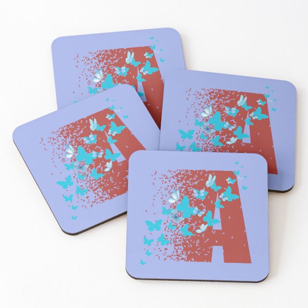 Item preview, A red letter “A” with many blue butterflies flying out of the letter.  designed and sold by Wantanadesign.