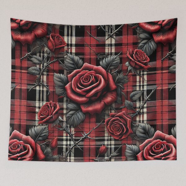 Item preview, Thorned Rose Plaid: A Gothic Elegance in Red & Black designed and sold by Meta2Physical.