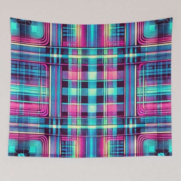 Item preview, Neon Electric Plaid: A Futuristic Glow Pattern designed and sold by Meta2Physical.