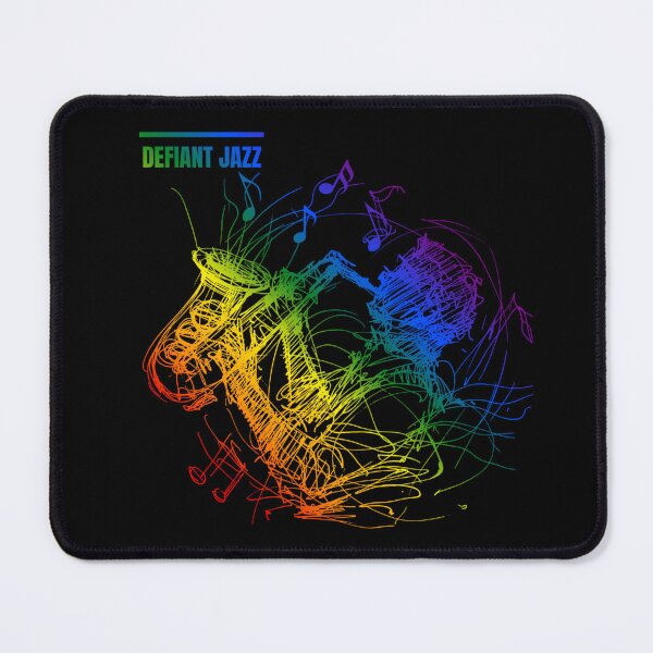 Item preview, Severance, Defiant Jazz, Classic pride flag graphic, jazz player with flying notes graphic, severance tv, jazz player, music lovers, designed and sold by PrideBeProud.